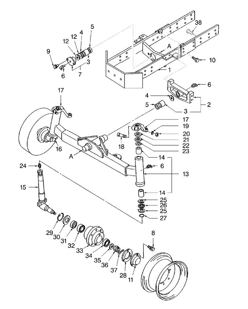 Схема запчастей Case IH D25 - (03A01) - FRONT AXLE W/2WD (06) - FRONT AXLE & STEERING