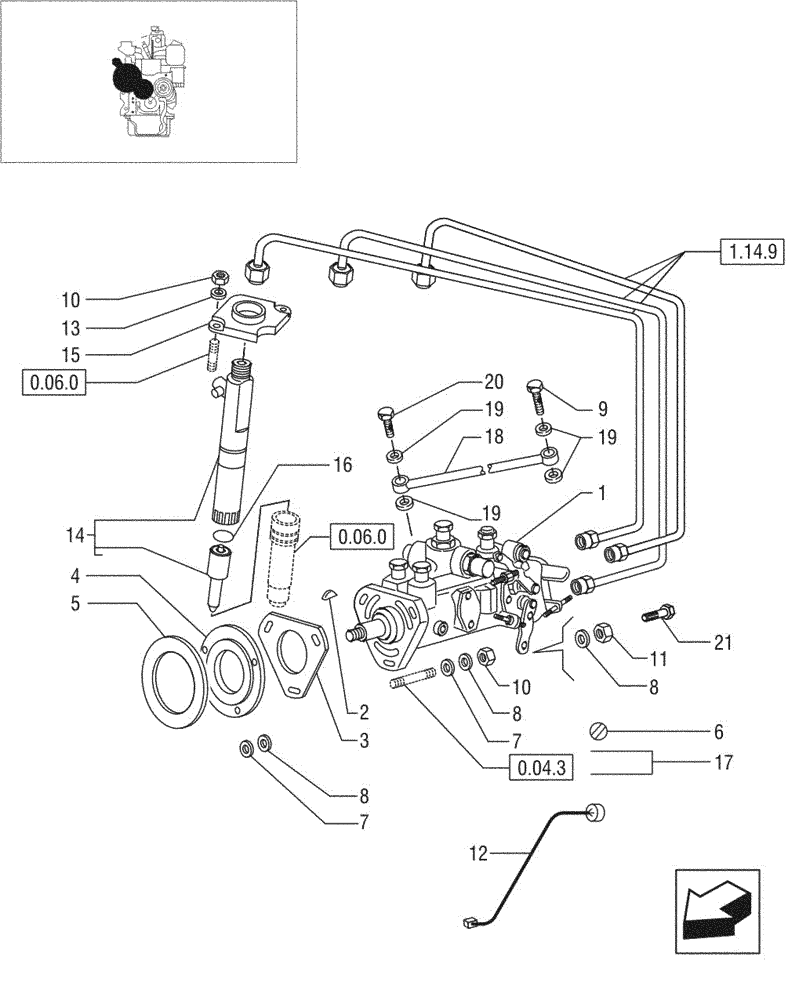 Схема запчастей Case IH JX95 - (0.14.0/04[03]) - INJECTION EQUIPMENT - INJECTOR - TIER 1 ENGINE (01) - ENGINE