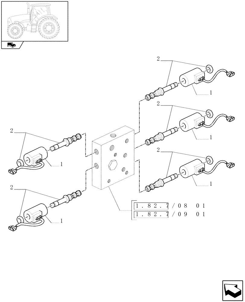 Схема запчастей Case IH PUMA 180 - (1.75.0/09) - (VAR.484) RIGHT LIFT ROD AND TOP LINK HYDRAULIC ADJUST W/ELECTRONIC CONTROL - SOLENOID VALVES (06) - ELECTRICAL SYSTEMS