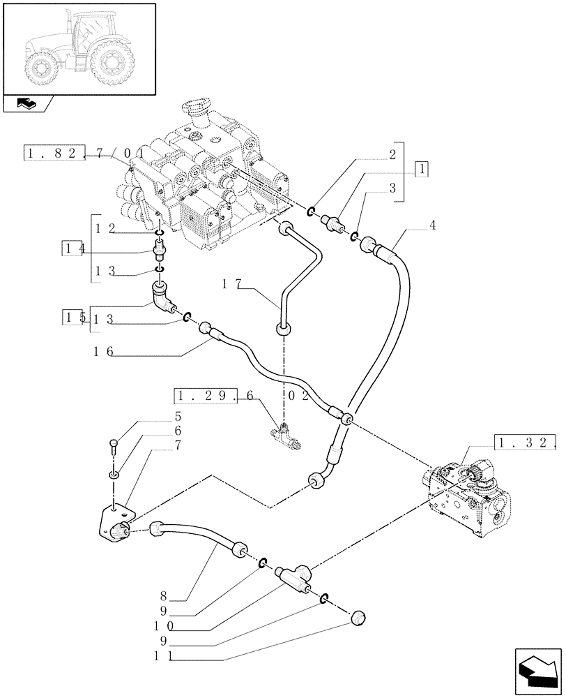 Схема запчастей Case IH PUMA 195 - (1.82.1/01[02]) - LIFTER LINES - REMOTE CONTROL VALVES MAIN SUPPLY AND LOAD SENSE LINE (07) - HYDRAULIC SYSTEM