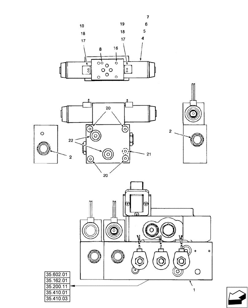 Схема запчастей Case IH 2588 - (35.410.02) - VALVE ASSY - CONTROL - HEADER LIFT WITH FORE AND AFT VALVE ASSY (35) - HYDRAULIC SYSTEMS