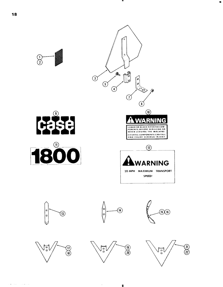 Схема запчастей Case IH 1800 - (18) - REFLECTORS AND SLOW MOVING VEHICLE SYMBOL 