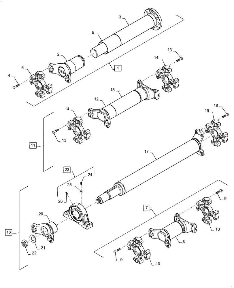 Схема запчастей Case IH STEIGER 335 - (06-10) - DRIVE SHAFT ASSEMBLY, WITHOUT ACCUSTEER (06) - POWER TRAIN