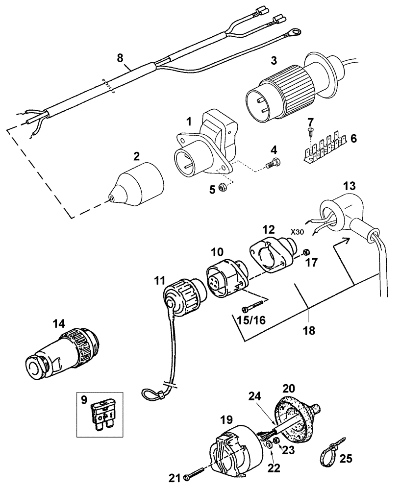 Схема запчастей Case IH C55 - (04-33[01]) - POWER - SIGNALPLUG-SOCKET (04) - ELECTRICAL SYSTEMS