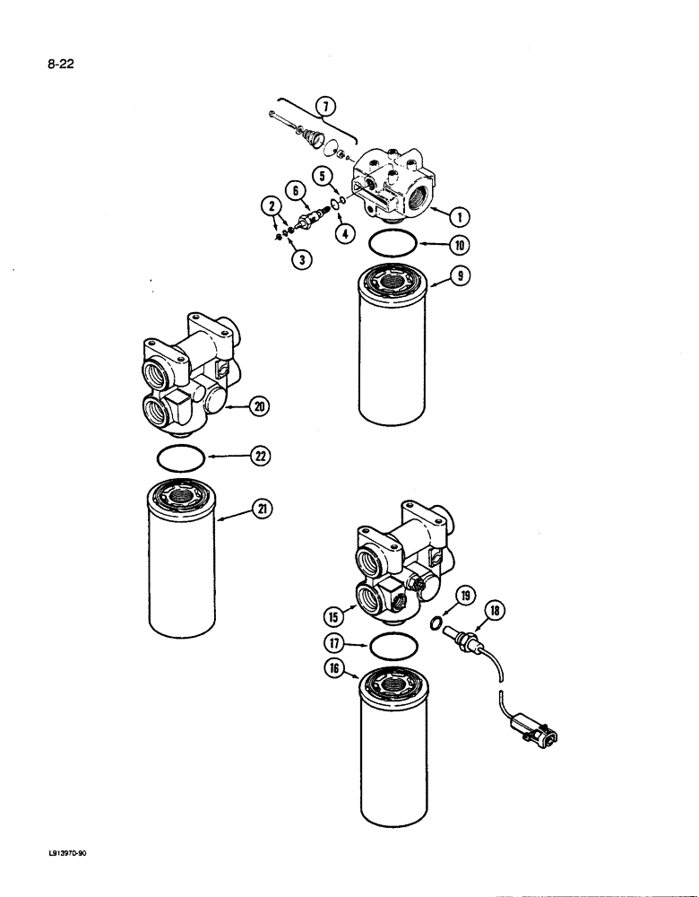 Схема запчастей Case IH 9280 - (8-022) - TRANSMISSION & HYDRAULIC OIL FILTER ASSEMBLY PRIOR TO P.I.N. JCB0028400 (08) - HYDRAULICS