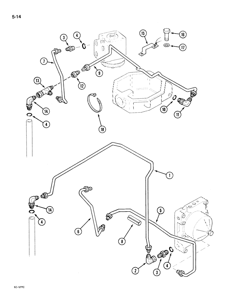 Схема запчастей Case IH 395 - (5-014) - POWER STEERING TUBES, REAR, MFD TRACTOR WITH HYDRAULIC ACTIVATED DISC CLUTCH (05) - STEERING