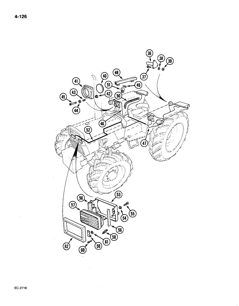 Схема запчастей Case IH 585 - (4-126) - LIGHTING AND CONNECTIONS, WITHOUT CAB, WITH FLAT TOP FENDERS CONTD (04) - ELECTRICAL SYSTEMS