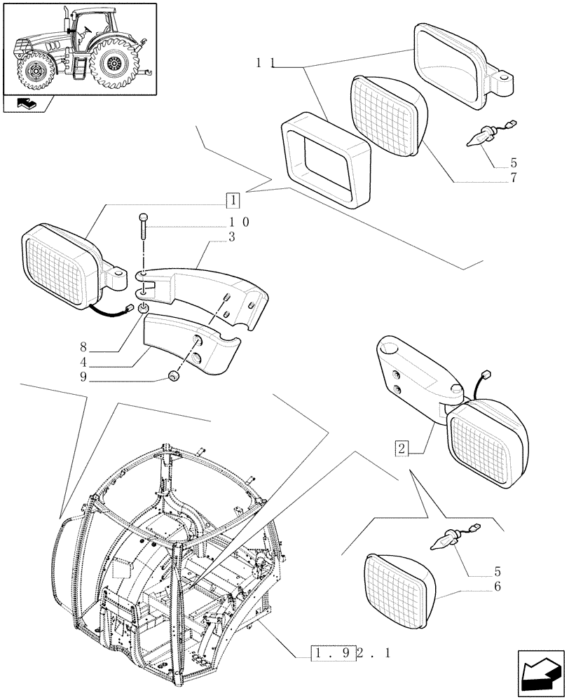 Схема запчастей Case IH PUMA 210 - (1.75.7/01 ) - (VAR.100-773) GRABRAIL WORK LAMPS (06) - ELECTRICAL SYSTEMS