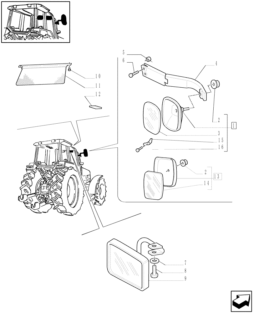 Схема запчастей Case IH MXM130 - (1.93.6) - REAR MIRROR - SUN SCREEN (10) - OPERATORS PLATFORM/CAB