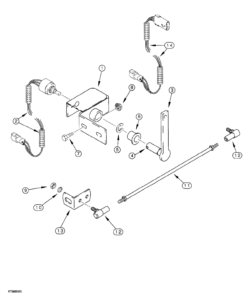 Схема запчастей Case IH AFS - (02-16) - HEADER HEIGHT POTENTIOMETER AND MOUNTING (1644, 1666, 1688, 2100 AND 2300 SERIES COMBINES) (55) - ELECTRICAL SYSTEMS