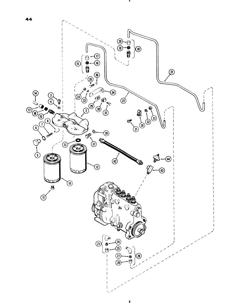 Схема запчастей Case IH 730 SERIES - (044) - FUEL INJECTION FILTER SYST., 267 & 301 DIESEL ENG., 2 STAGE FILTER SYSTEM, 1ST USED ENG. S/N 2206716 (03) - FUEL SYSTEM