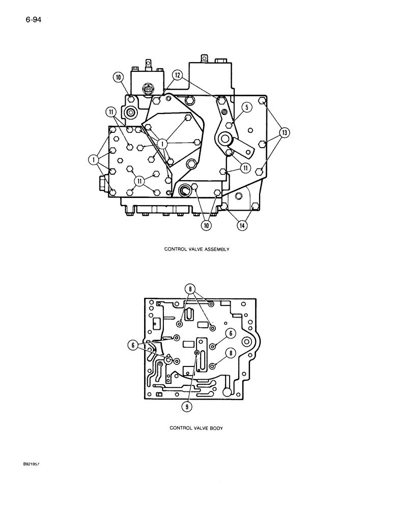 Схема запчастей Case IH 7150 - (6-094) - TRANSMISSION CONTROL VALVE ASSEMBLY, VALVE BOLTS AND PATTERN, FOUR SPEED REVERSE VALVES (06) - POWER TRAIN