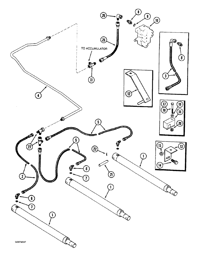 Схема запчастей Case IH 1660 - (8-046) - HEADER LIFT CYLINDER SYSTEM, WITH THIRD LIFT CYLINDER ATTACHMENT,PRIOR TO P.I.N. JJC0103800 (07) - HYDRAULICS