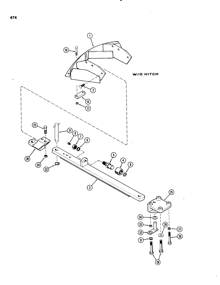 Схема запчастей Case IH 1070 - (0474) - DRAWBAR, WITHOUT HITCH, USED PRIOR TO TRACTOR SERIAL NUMBER 8693001 (09) - CHASSIS/ATTACHMENTS