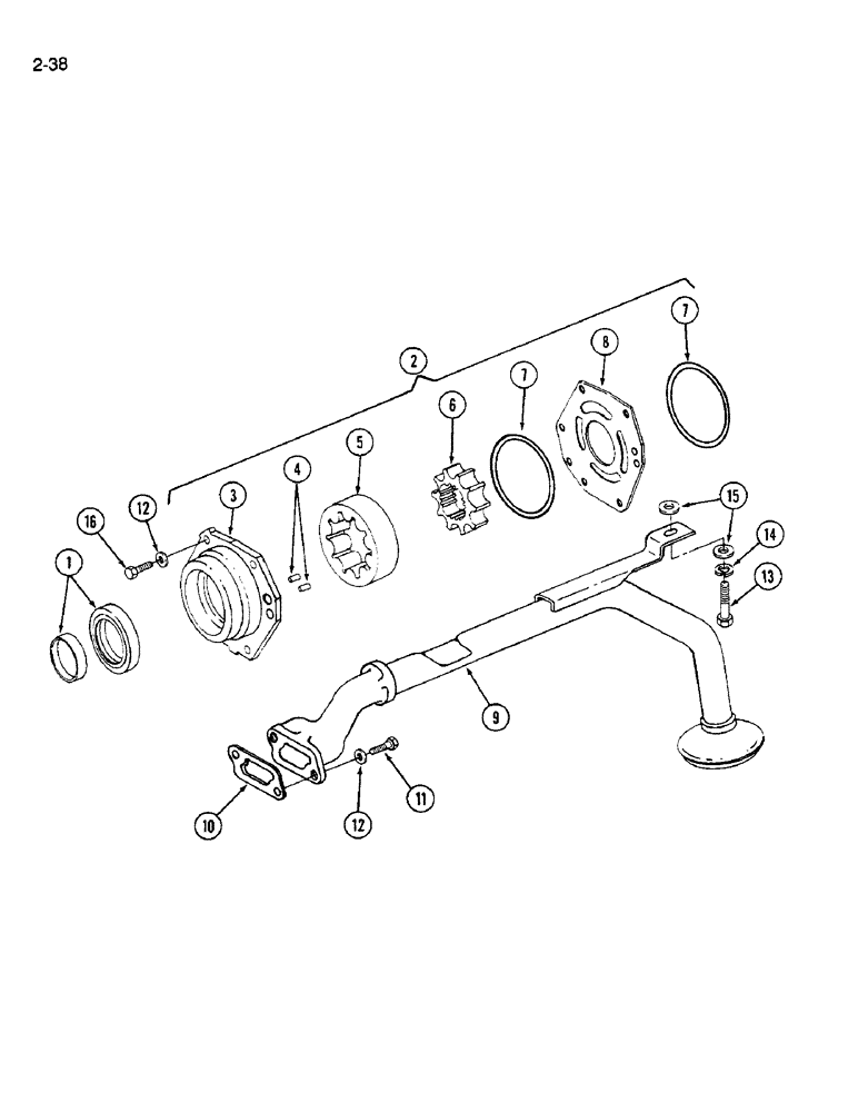 Схема запчастей Case IH 1640 - (2-38) - OIL PUMP AND INLET TUBE, D466 ENGINE (01) - ENGINE