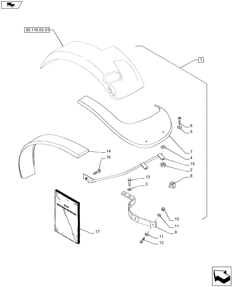 Схема запчастей Case IH PUMA 170 - (88.090.04) - DIA KIT - REAR FENDER EXTENSIONS (88) - ACCESSORIES