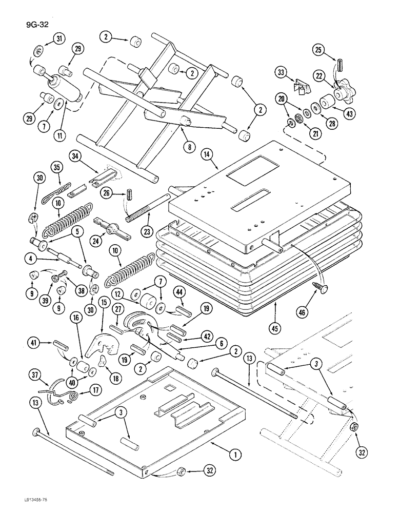 Схема запчастей Case IH 1680 - (9G-32) - SEAT ASSEMBLY, MECHANICAL SUSPENSION, SEARS SEAT, PRIOR TO P.I.N. JJC0115001 (10) - CAB & AIR CONDITIONING