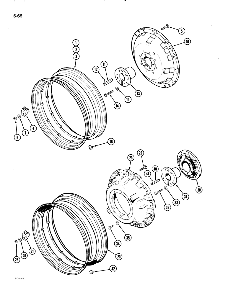 Схема запчастей Case IH 2096 - (6-066) - REAR WHEELS, 38 AND 42 INCH CAST WHEEL (06) - POWER TRAIN