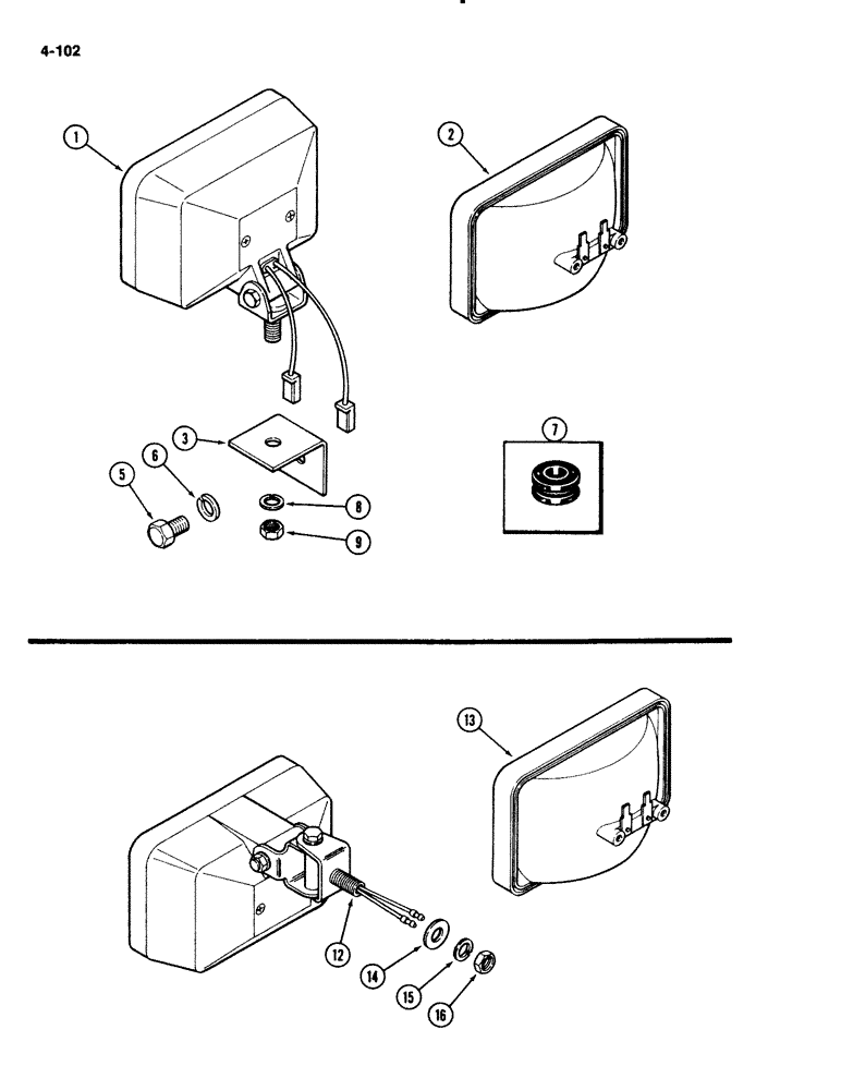 Схема запчастей Case IH 2294 - (4-102) - FLOOD LAMP ATTACHMENTS, UPPER REAR (04) - ELECTRICAL SYSTEMS