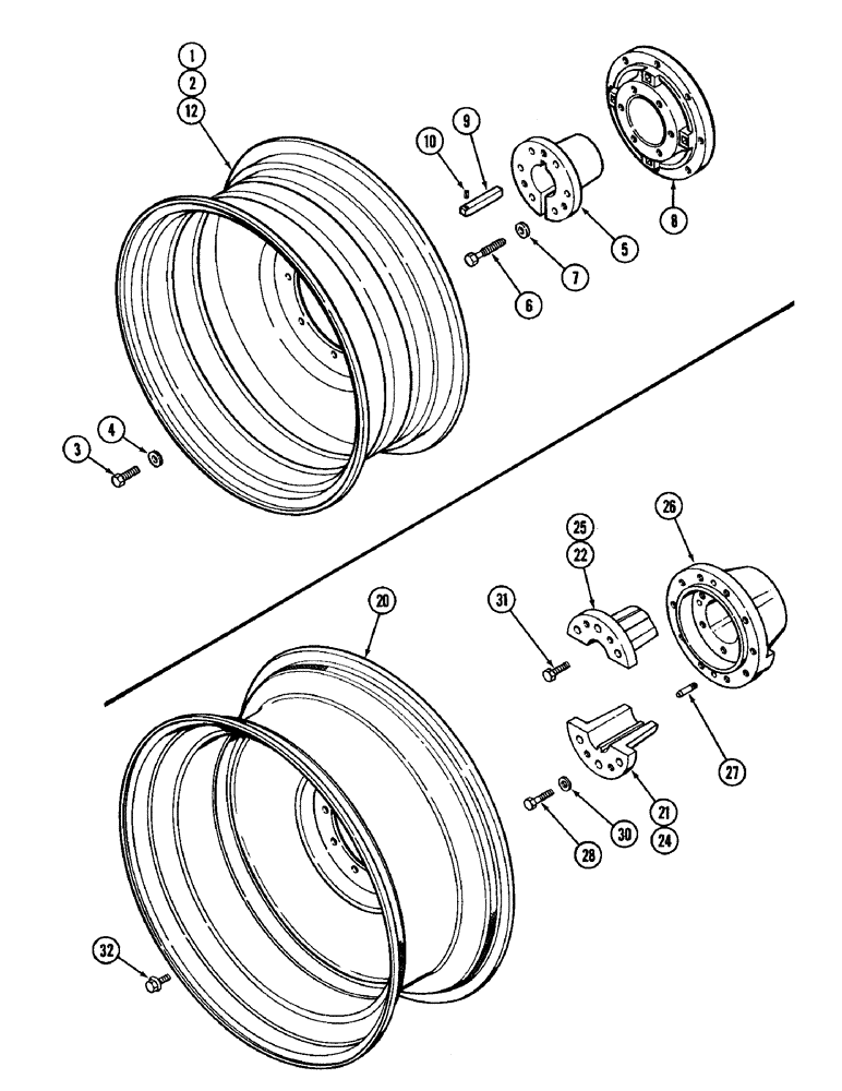 Схема запчастей Case IH 1896 - (6-214) - STEEL DUAL REAR WHEELS, WITH 38 INCH (965 MM) AND 42 INCH (67MM) RIMS (06) - POWER TRAIN