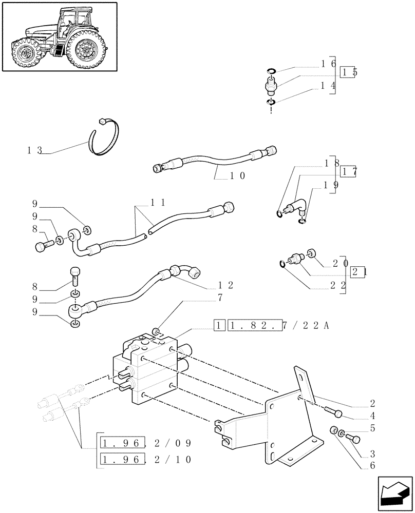 Схема запчастей Case IH MAXXUM 100 - (1.82.7/31) - EUROPEAN LOADER READY WITH MECH. JOYSTICK, 2 ELEMENTS MID MOUNT VALVES AND EDC - PIPES - D6432 (VAR.336821-338821) (07) - HYDRAULIC SYSTEM