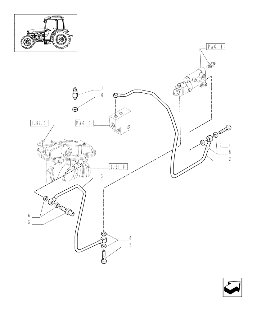 Схема запчастей Case IH JX1085C - (1.82.714[02]) - (VAR.372) TRAILER BRAKE VALVE (ITALY) - PIPES (07) - HYDRAULIC SYSTEM