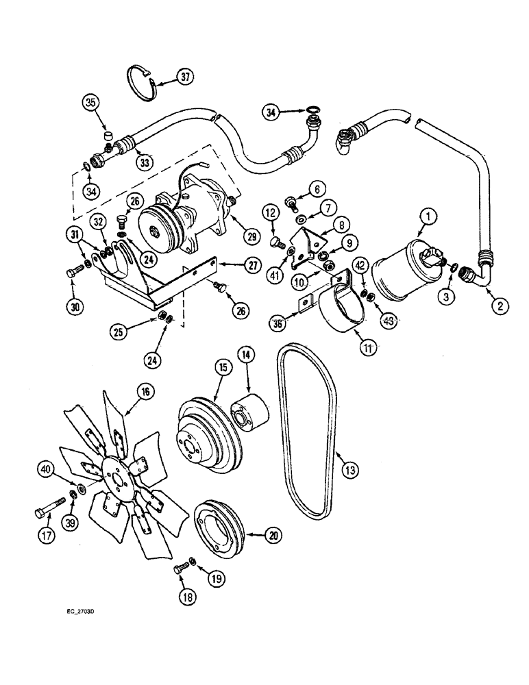 Схема запчастей Case IH 3220 - (2-010) - AIR CONDITIONING, COMPRESSOR AND CONNECTIONS (02) - ENGINE