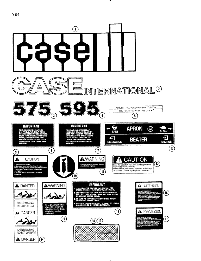 Схема запчастей Case IH 595 - (9-94) - PRODUCT GRAPHICS, CASE IH (09) - CHASSIS/ATTACHMENTS