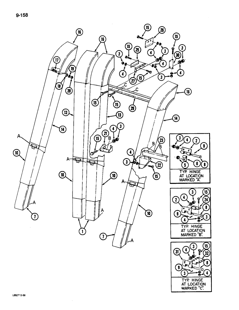 Схема запчастей Case IH 1822 - (9-158) - CONVEYOR CHUTES, 1822 COTTON PICKER (15) - HANDLING SYSTEM