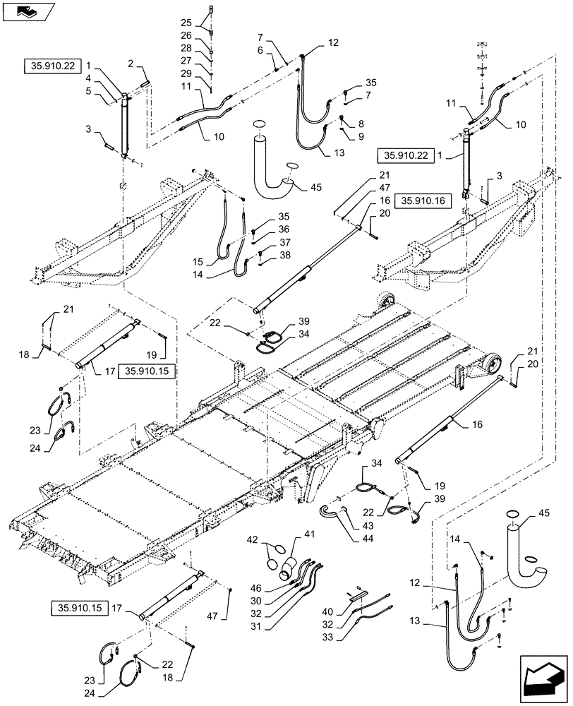 Схема запчастей Case IH 625 - (35.910.19) - HYDRAULIC PRIMARY/SECONDARY DOOR SYSTEM (35) - HYDRAULIC SYSTEMS