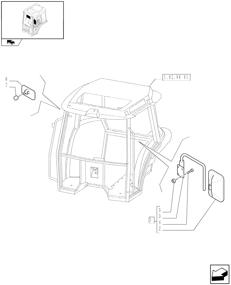 Схема запчастей Case IH FARMALL 70 - (1.92.93[02]) - REAR MIRROR (10) - OPERATORS PLATFORM/CAB