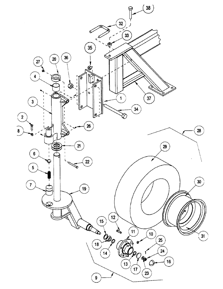 Схема запчастей Case IH CONCORD - (B12) - WING FRAME CASTER ASSEMBLY, FRONT 