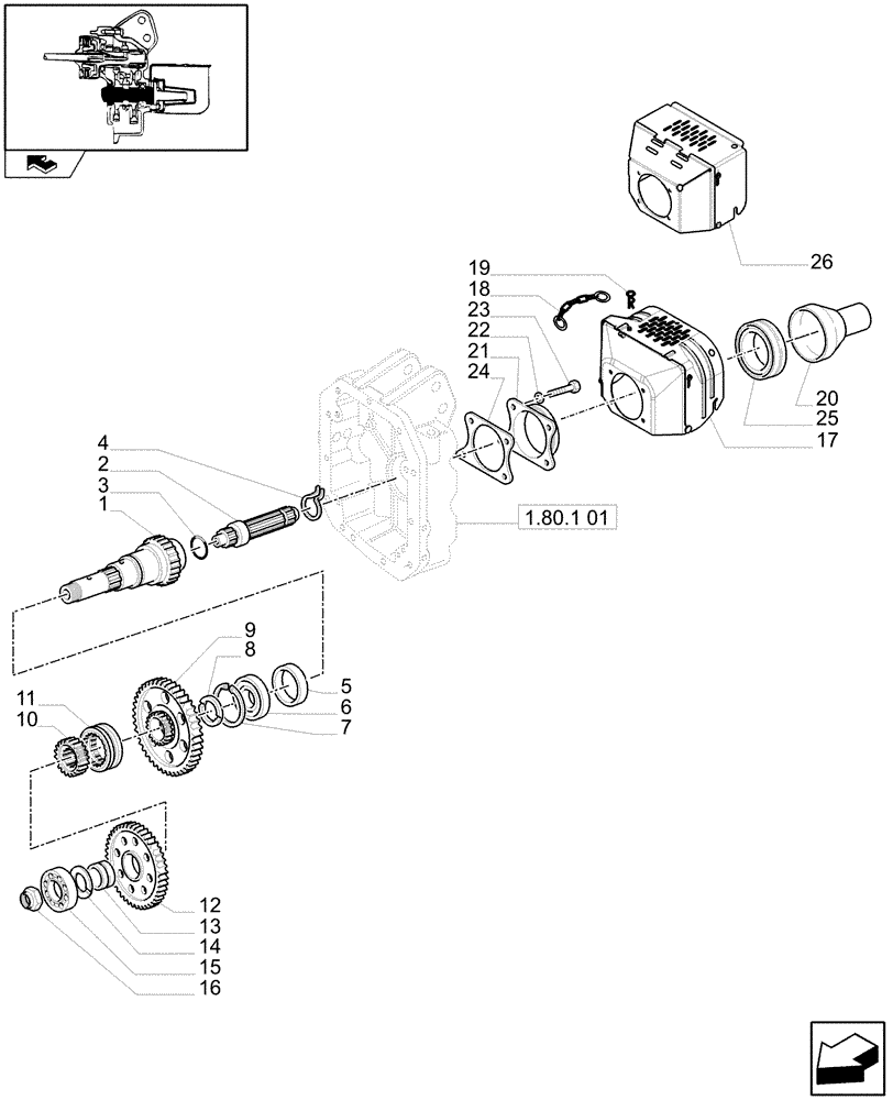 Схема запчастей Case IH MAXXUM 130 - (1.80.1[02]) - POWER TAKE-OFF 540/1000 RPM - GUARD, GEARS AND SHAFT (07) - HYDRAULIC SYSTEM