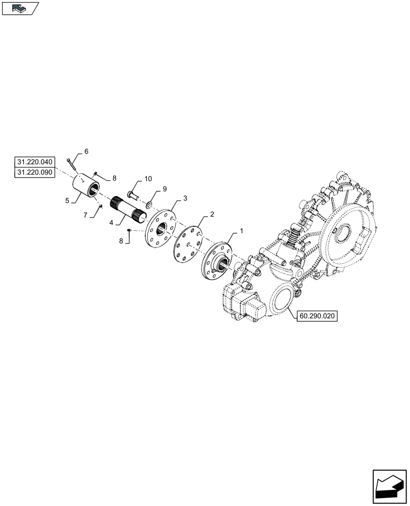 Схема запчастей Case IH LB424R XL - (60.290.030) - MAIN TRANSMISSION TO SHUTTLE FEEDER PTO (60) - PRODUCT FEEDING