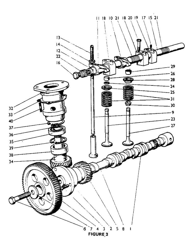 Схема запчастей Case IH 880UE - (08) - CAMSHAFT, VALVE MECHANISM AND INJECTION PUMP DRIVE (01) - ENGINE