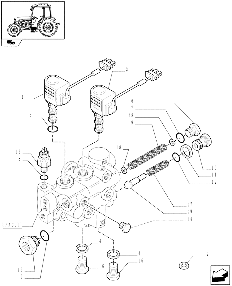 Схема запчастей Case IH FARMALL 95C - (1.33.1/06[02]) - REAR HYDRAULIC DIFF. LOCK WITH ELECTRO-HYDR. ENGAGEMENT - SOLENOID VALVE (VAR.331382-332382-333382-334382-335382) (04) - FRONT AXLE & STEERING