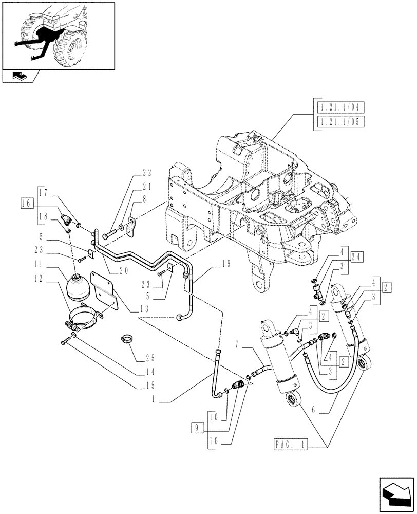 Схема запчастей Case IH PUMA 140 - (1.81.9/06[03]) - INTEGRATED FRONT HPL - PIPES AND ACCUMULATOR - D6519 (VAR.333648-334648-335648-336831-337831) (07) - HYDRAULIC SYSTEM