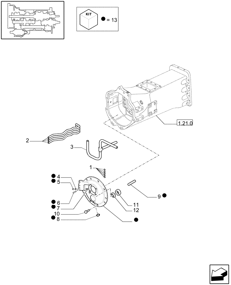 Схема запчастей Case IH MXU125 - (1.21.0/01[01]) - (VAR.129-140-147) 16X16 (SPS) GEARBOX - PIPES AND FRONT COVER - C5890 (03) - TRANSMISSION