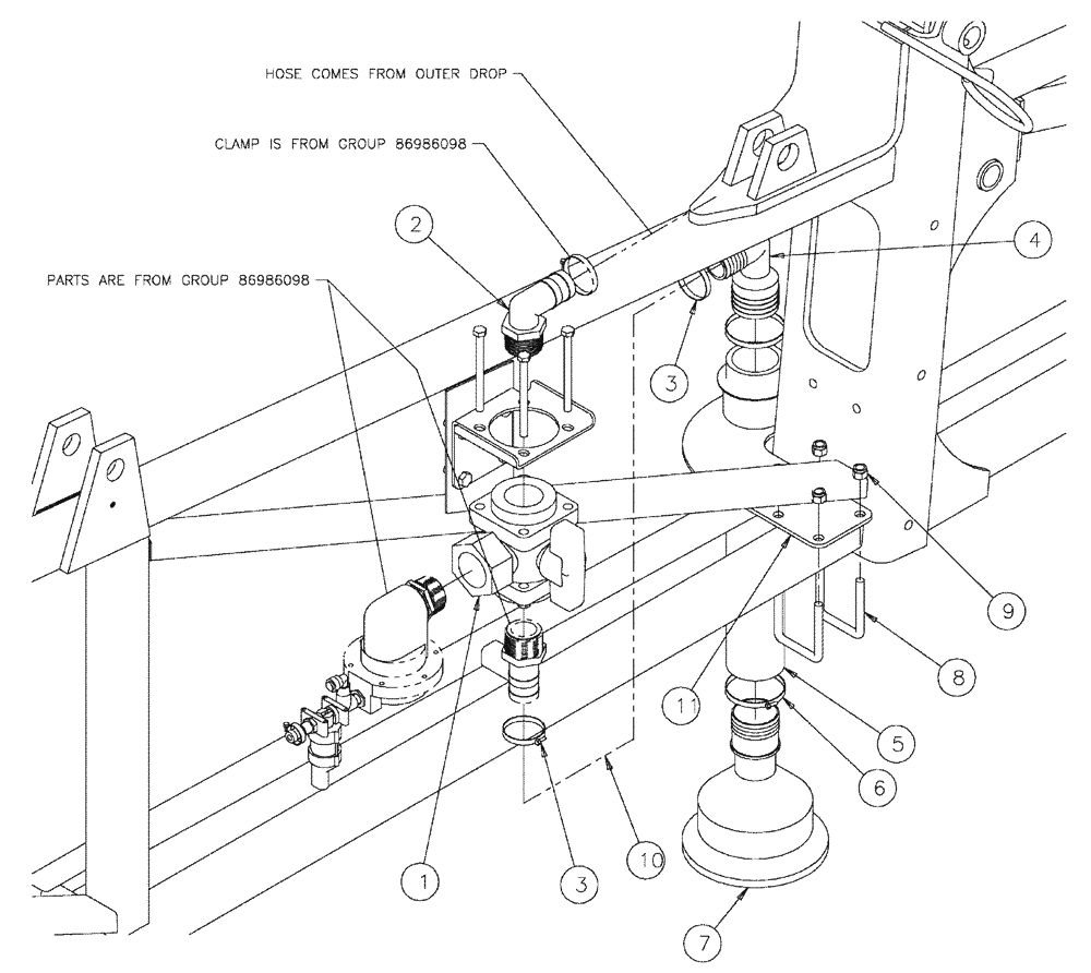 Схема запчастей Case IH SPX3200 - (09-046) - CHAMBER GROUP, RH DUAL DROP Liquid Plumbing