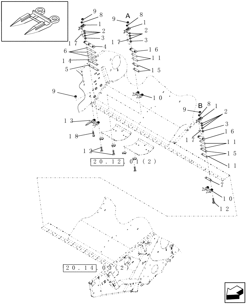 Схема запчастей Case IH HSX142 - (20.14.03[1]) - CUTTERBAR GUARDS, RIGHT SIDE (58) - ATTACHMENTS/HEADERS