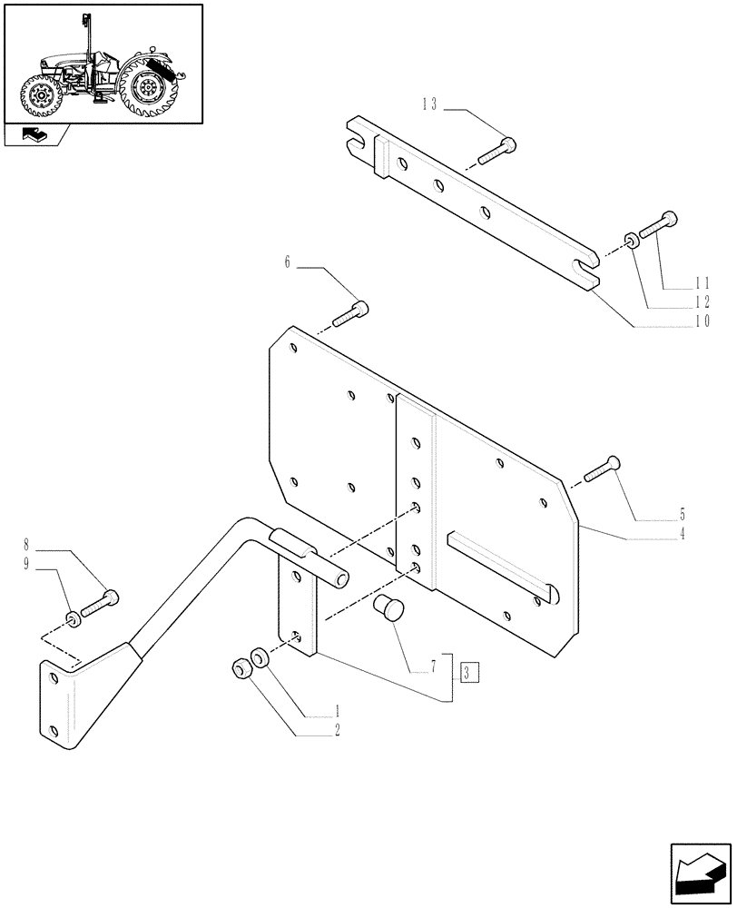 Схема запчастей Case IH FARMALL 85C - (1.92.99) - LICENCE PLATE SIDE FENDER MOUNTED FOR RH DRIVE MARKETS - SUPPORT (VAR.332958) (10) - OPERATORS PLATFORM/CAB