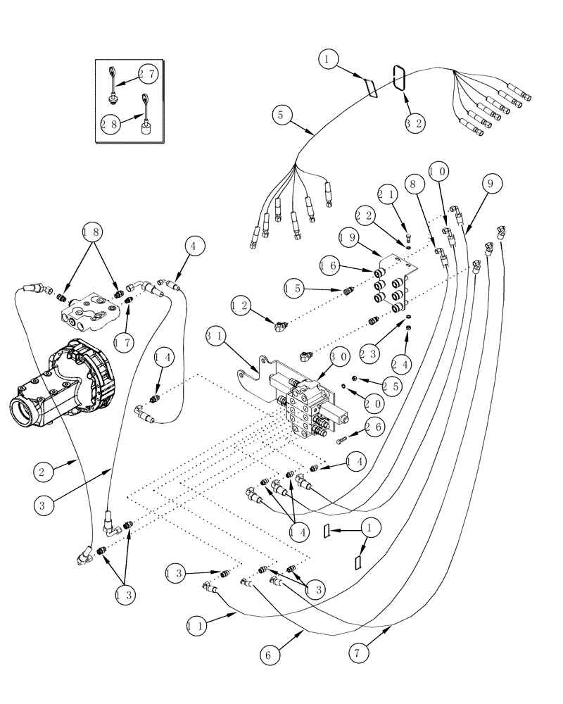 Схема запчастей Case IH L505 - (08-11) - HYDRAULICS EXTERNAL VALVE 3 Function MX80 - MX100C Without Self Leveling (08) - HYDRAULICS