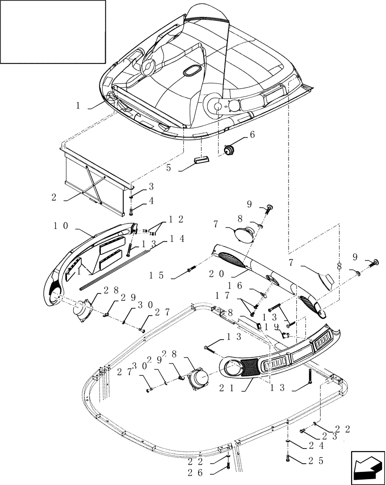 Схема запчастей Case IH 7010 - (90.160.03) - CAB ROOF, INNER (90) - PLATFORM, CAB, BODYWORK AND DECALS