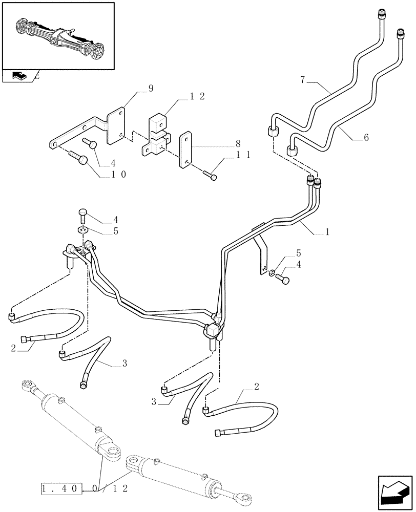 Схема запчастей Case IH PUMA 165 - (1.42.0[01]) - STEERING CYLINDER PIPES AND POWER STEERING PIPES (04) - FRONT AXLE & STEERING