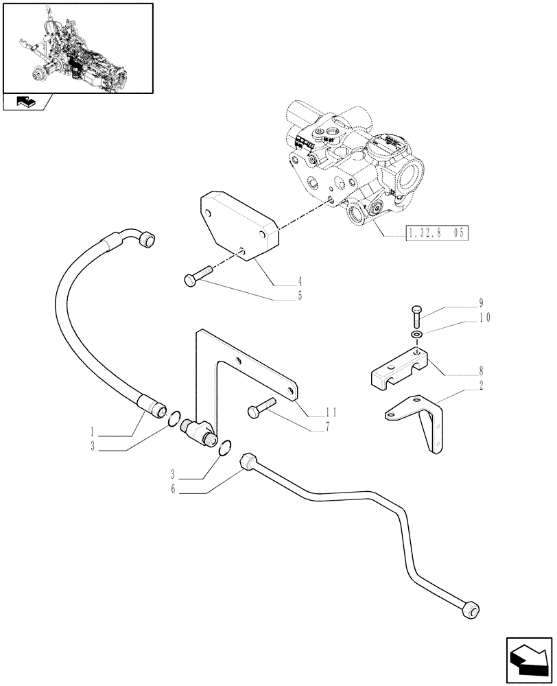 Схема запчастей Case IH PUMA 210 - (1.32.8[07]) - HYDRAULIC PUMP - PRIORITY VALVE PIPES AND UNIONS (03) - TRANSMISSION