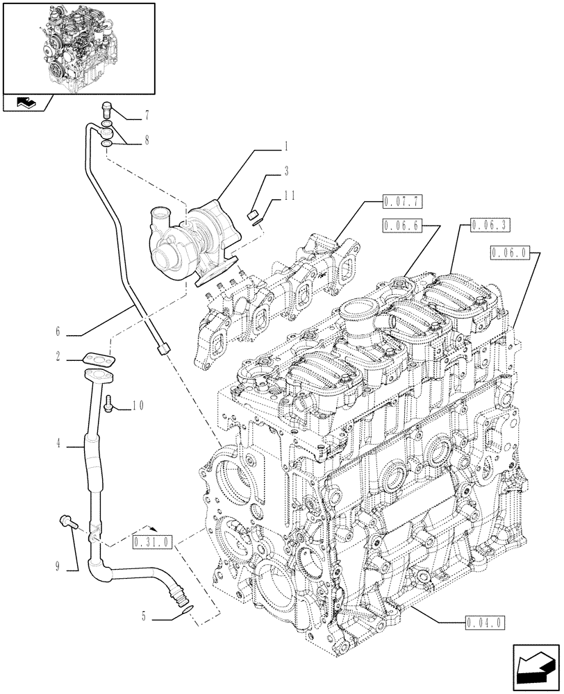 Схема запчастей Case IH FARMALL 80 - (0.24.0) - TURBOCHARGER (01) - ENGINE