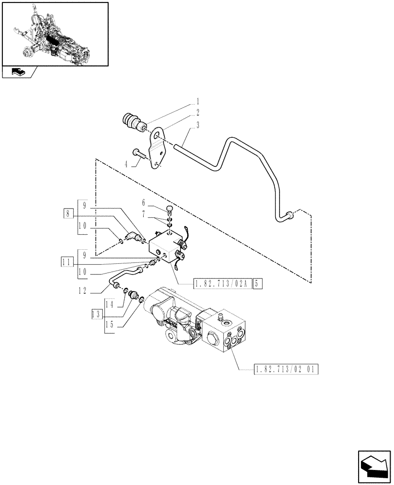 Схема запчастей Case IH PUMA 210 - (1.82.713/02[02]) - (VAR.418) HYDRAULIC TRAILER BRAKE (ITALY) - BRAKING SYSTEM (07) - HYDRAULIC SYSTEM