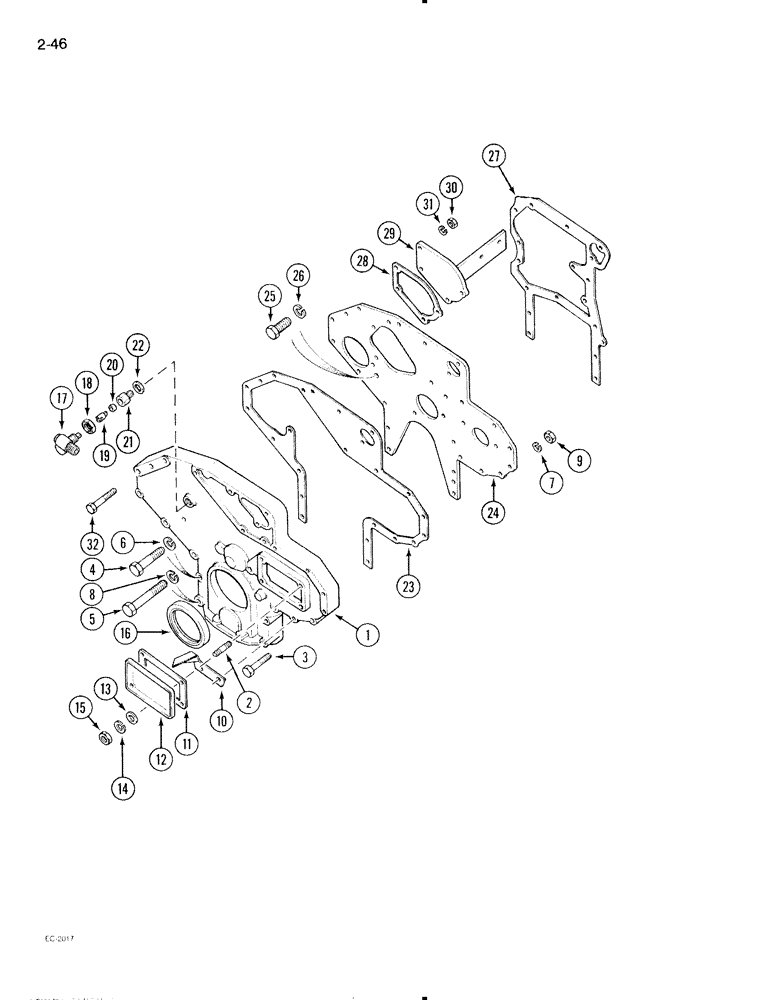 Схема запчастей Case IH 695 - (2-46) - CYLINDER BLOCK FRONT COVER (02) - ENGINE