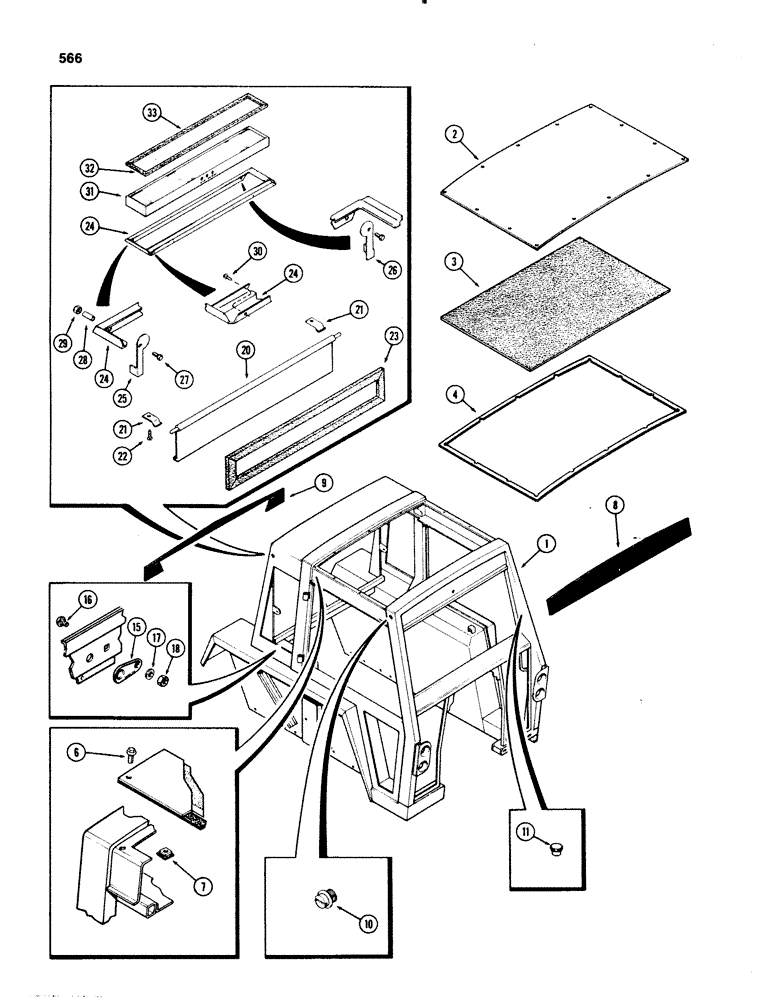 Схема запчастей Case IH 1070 - (0566) - CAB, UPPER SHEET METAL, USED PRIOR TO CAB SER NO. 7814176 (09) - CHASSIS/ATTACHMENTS