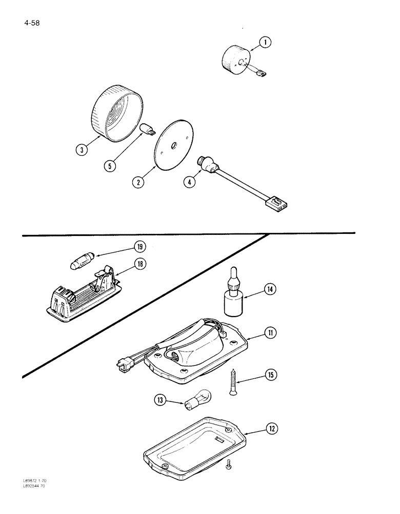 Схема запчастей Case IH 1844 - (4-58) - TAIL LIGHT ASSEMBLY, DOME LIGHT ASSEMBLY (06) - ELECTRICAL SYSTEMS